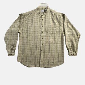 Vintage Windsor Shirt Button Up Mens XL Tan Band Collar Tan Stripe Long Sleeve